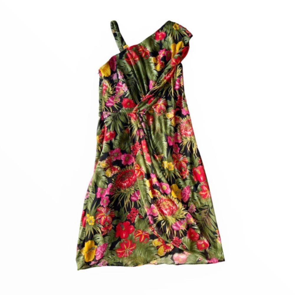 Trina Turk Tropical Pattern Dress w/ Asymmetrical Sleeves